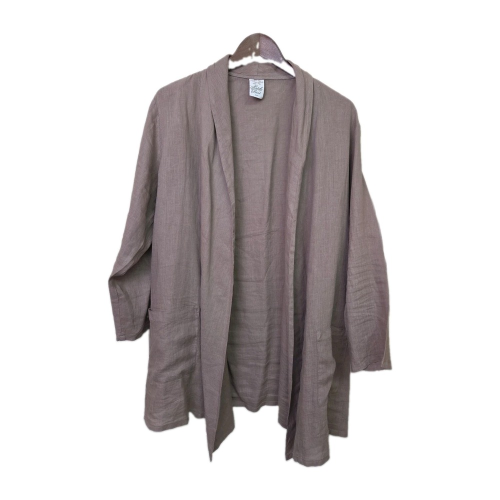 Vtg Match Point 100% Linen Lagenlook Cardigan Duster Coatigan Size XL Tan USA